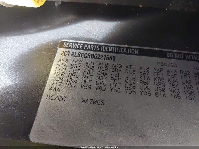 2011 GMC Terrain Sle-2 VIN: 2CTALSEC8B6227560 Lot: 43384604