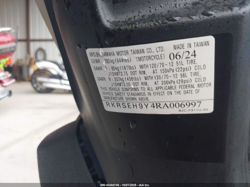 2024 Yamaha Yw125 VIN: RKRSEH9Y4RA006997 Lot: 43384745