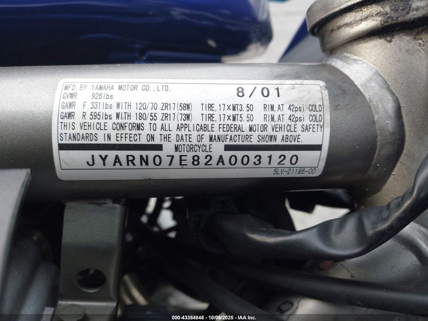 2002 YAMAHA FZ-1 JYARNO7E82A003120