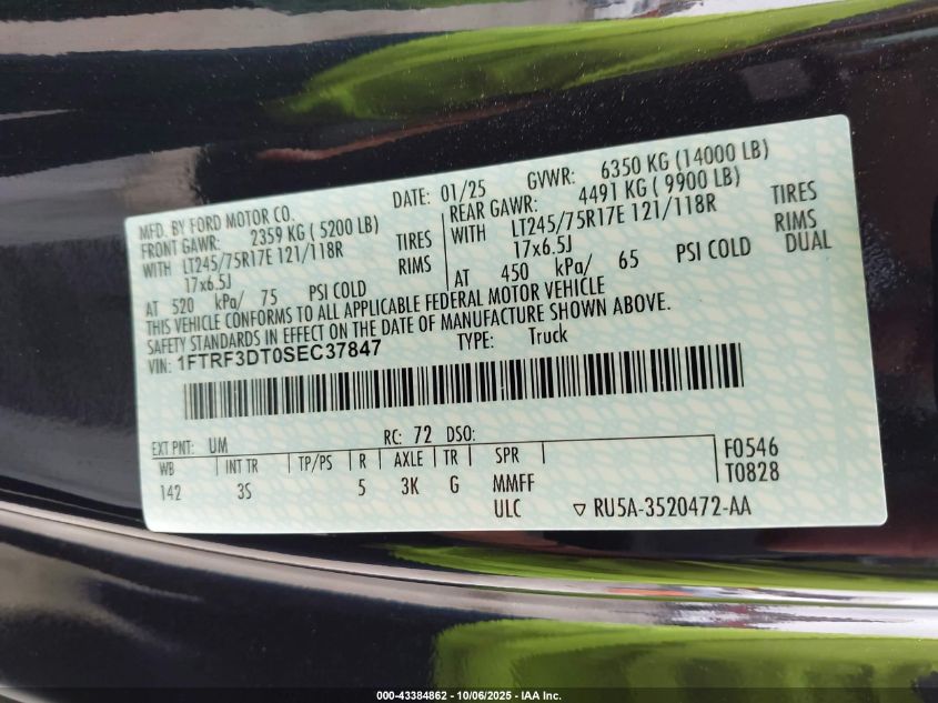 2025 Ford F-350 Xlt VIN: 1FTRF3DT0SEC37847 Lot: 43384862