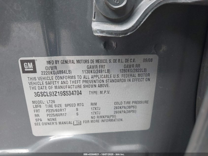 2009 Saturn Vue Hybrid 4-Cyl Base VIN: 3GSCL93Z19S534704 Lot: 43384921