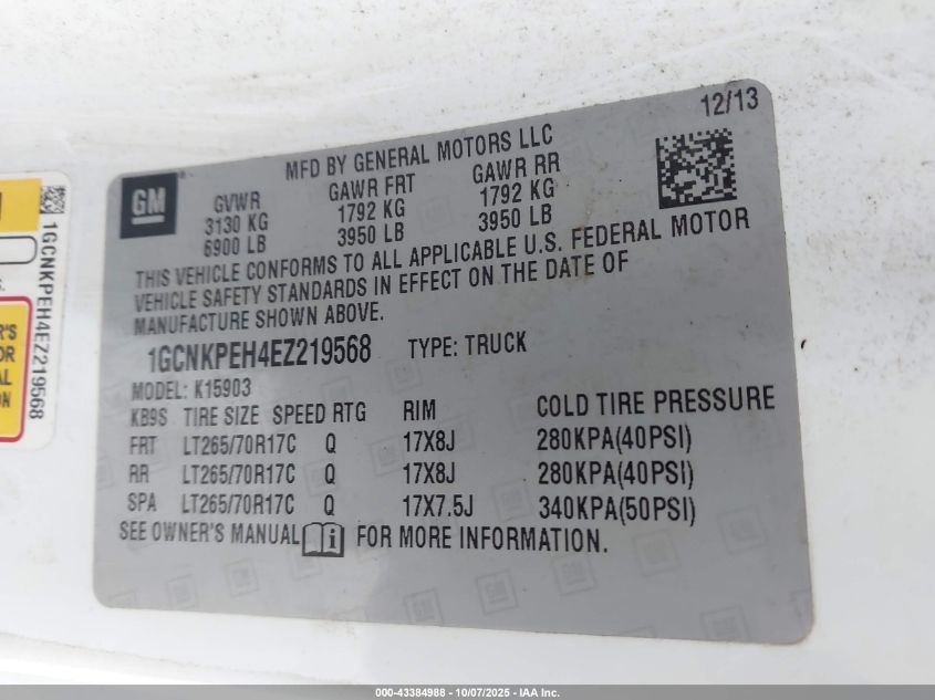 2014 Chevrolet Silverado 1500 Work Truck 2Wt VIN: 1GCNKPEH4EZ219568 Lot: 43384988