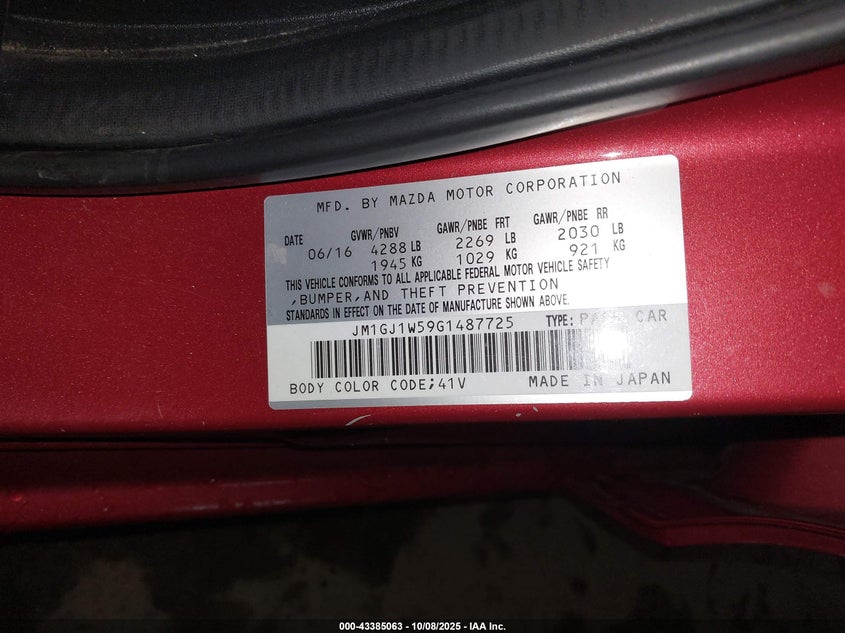 2016 Mazda Mazda6 I Grand Touring VIN: JM1GJ1W59G1487725 Lot: 43385063