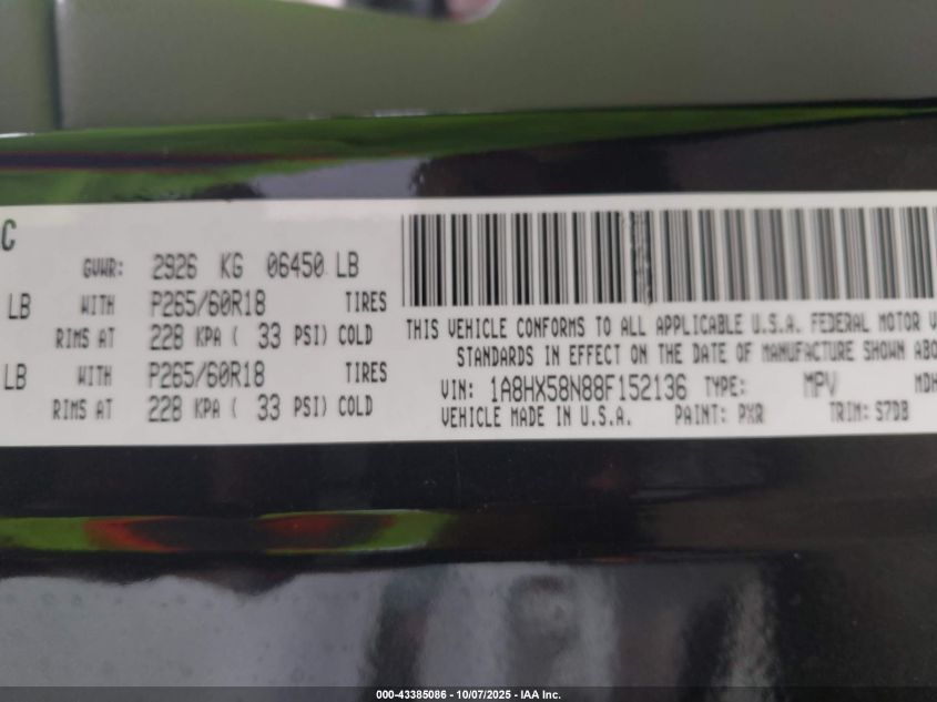 2008 Chrysler Aspen Limited VIN: 1A8HX58N88F152136 Lot: 43385086