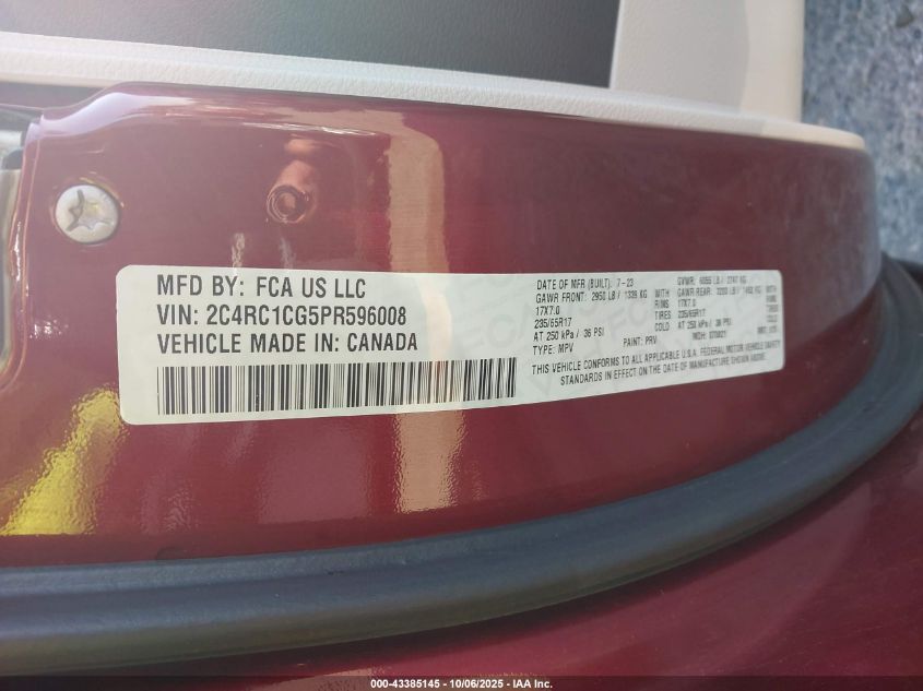 2023 Chrysler Voyager Lx VIN: 2C4RC1CG5PR596008 Lot: 43385145