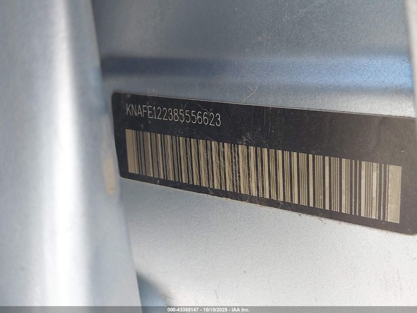 2008 Kia Spectra Ex VIN: KNAFE122385556623 Lot: 43385147