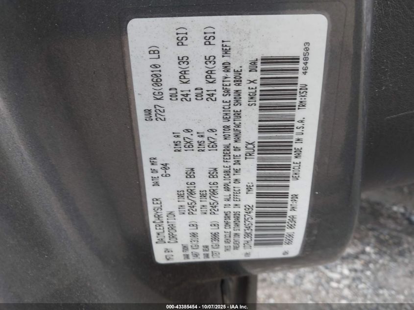 2004 Dodge Dakota Sport/Sxt VIN: 1D7HL38K345757492 Lot: 43385454