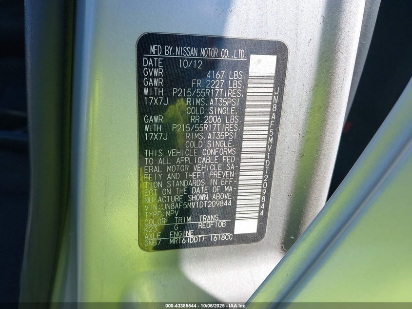 2013 NISSAN JUKE SV JN8AF5MV1DT209844