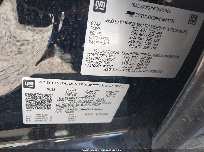 3GTUUGED9NG674094 2022 GMC SIERRA photo no. 9