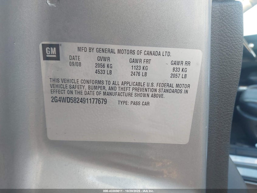 2G4WD582491177679 2009 BUICK LACROSSE photo no. 9