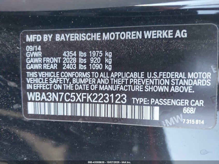 2015 BMW 428I WBA3N7C5XFK223123