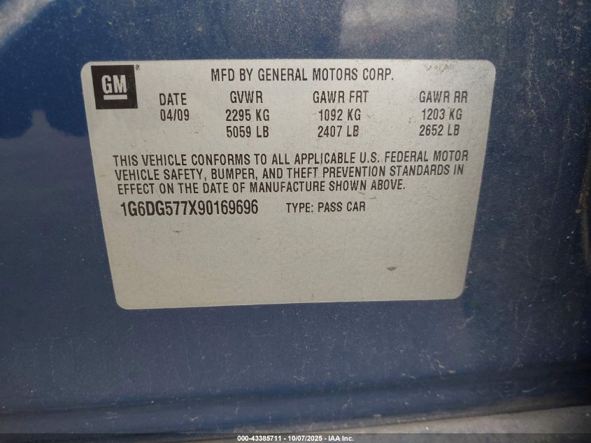 2009 Cadillac Cts Standard VIN: 1G6DG577X90169696 Lot: 43385711
