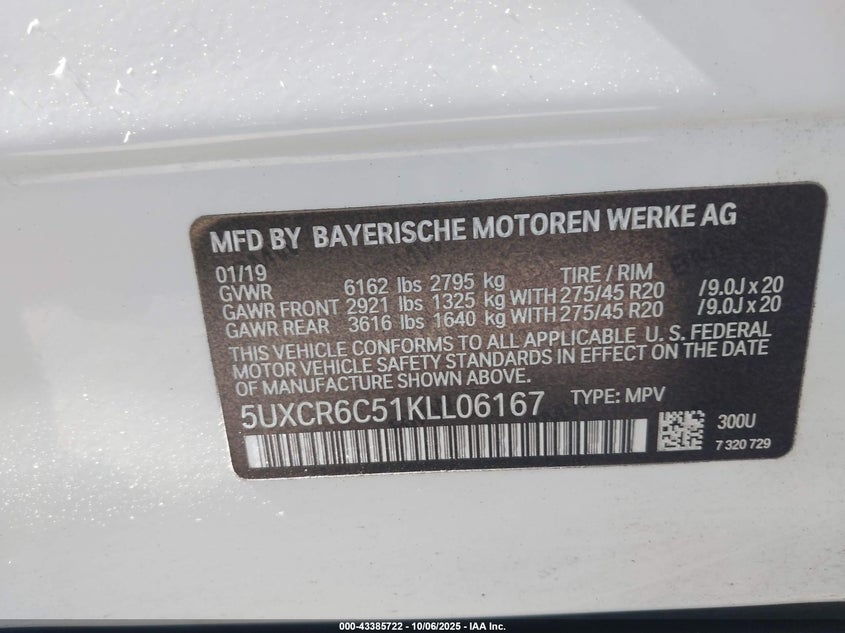 2019 BMW X5 XDRIVE40I 5UXCR6C51KLL06167