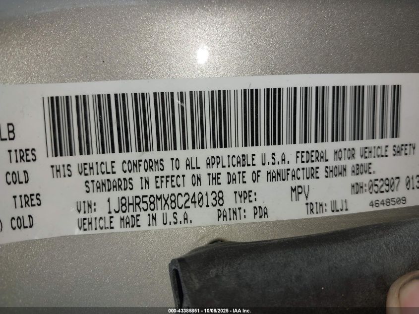 2008 Jeep Grand Cherokee Limited VIN: 1J8HR58MX8C240138 Lot: 43385851