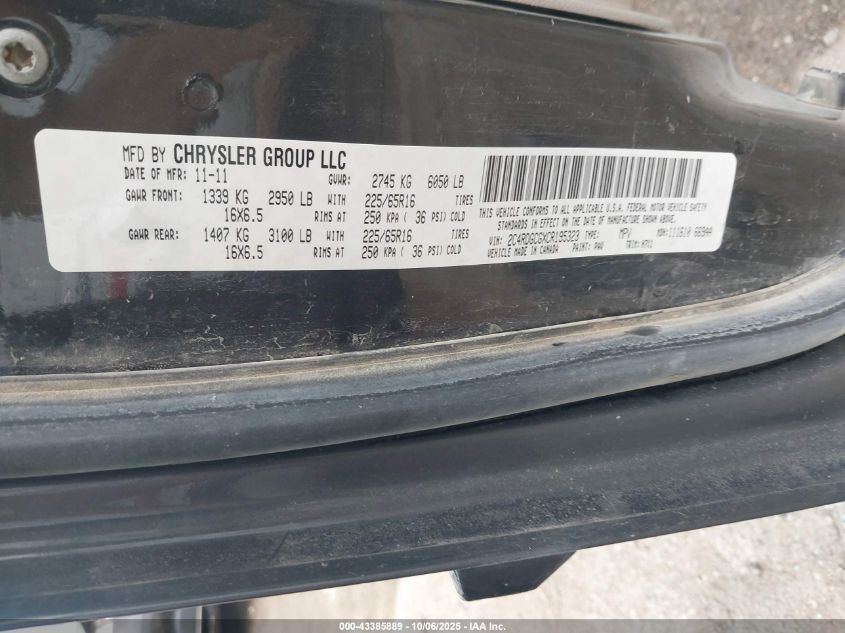 2012 Dodge Grand Caravan Sxt VIN: 2C4RDGCGXCR195323 Lot: 43385889