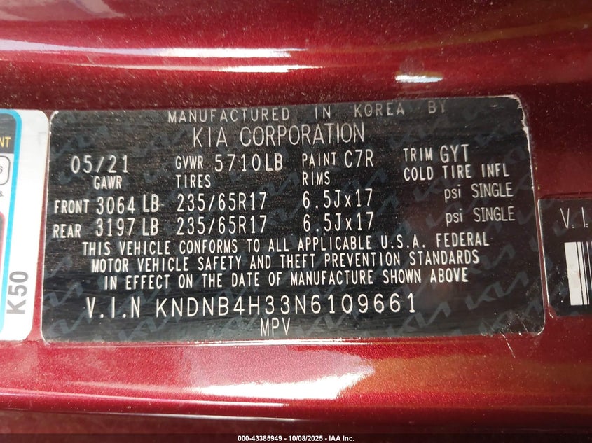 KNDNB4H33N6109661 2022 KIA CARNIVAL photo no. 9
