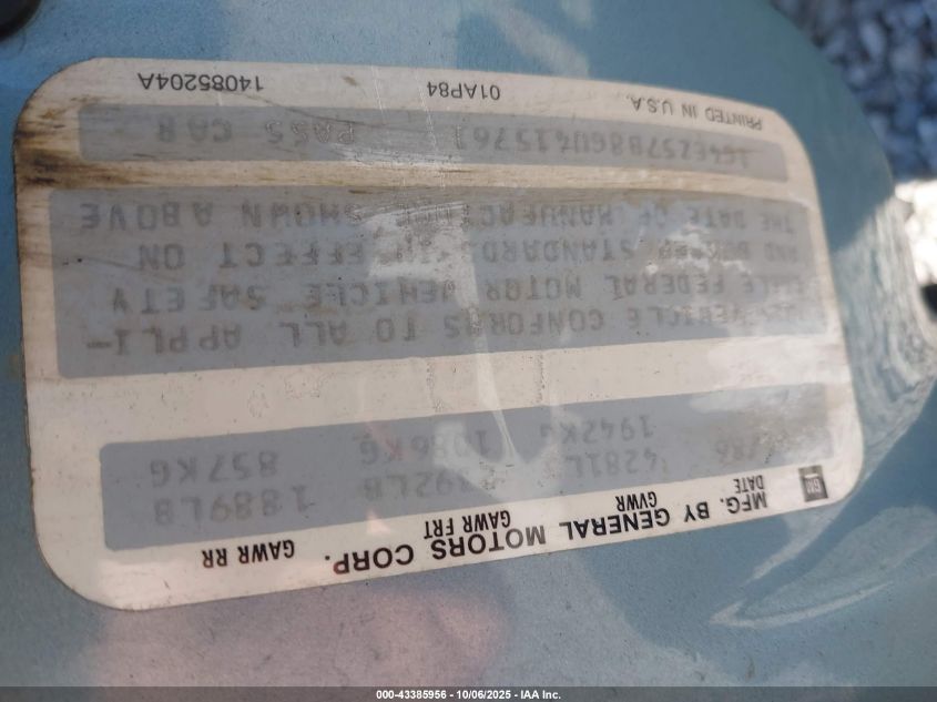 1986 Buick Riviera VIN: 1G4EZ57B8GU415761 Lot: 43385956