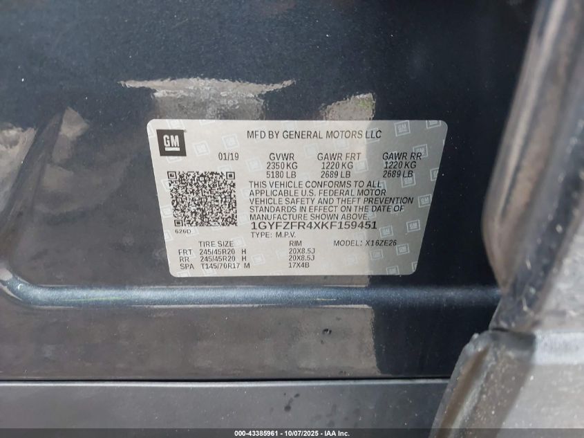 2019 Cadillac Xt4 Sport VIN: 1GYFZFR4XKF159451 Lot: 43385961