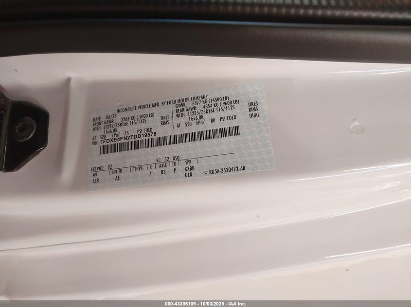 2026 Ford E-450 Cutaway VIN: 1FDXE4FN2TDD19578 Lot: 43386109
