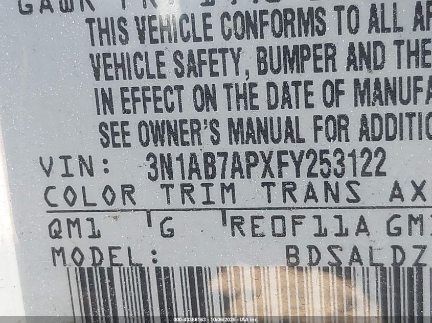 2015 Nissan Sentra Fe+ S/S/Sl/Sr/Sv VIN: 3N1AB7APXFY253122 Lot: 43386163