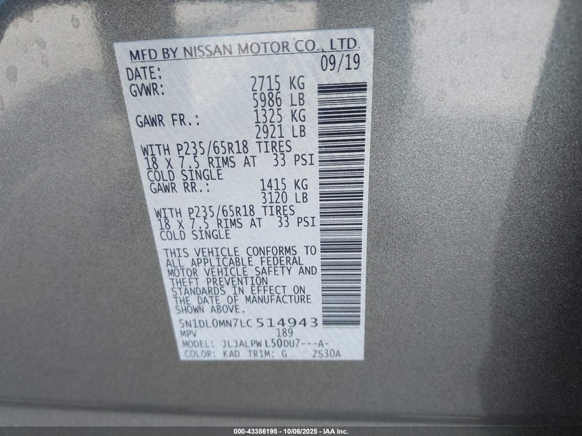 5N1DL0MN7LC514943 2020 INFINITI QX60 photo no. 9