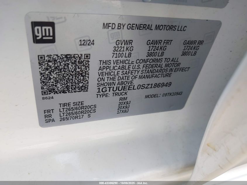 2025 GMC Sierra 1500 4Wd Short Box At4 VIN: 1GTUUEEL0SZ186949 Lot: 43386290