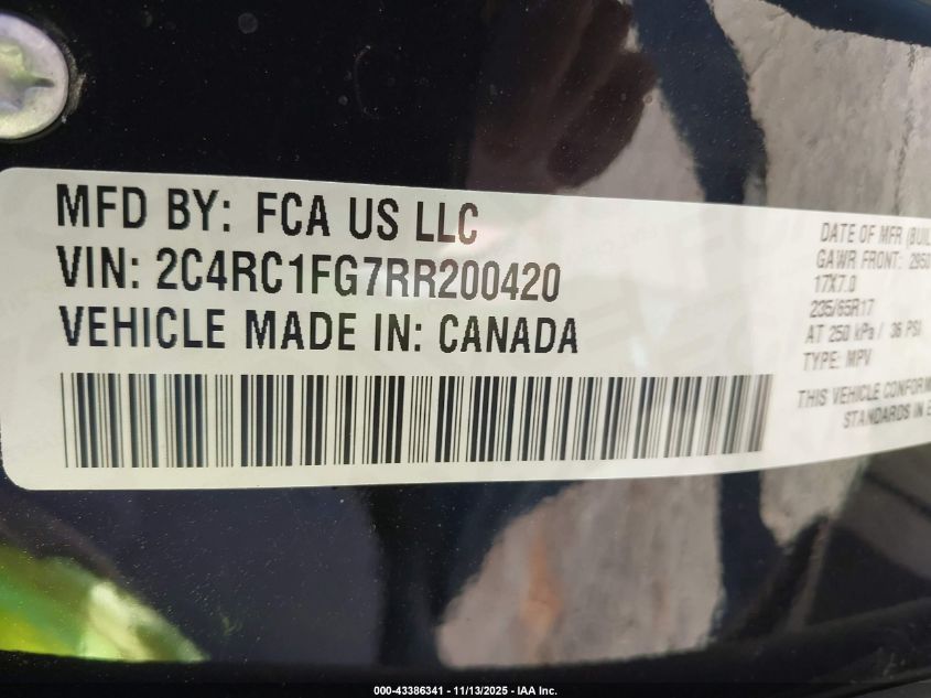 2024 Chrysler Pacifica Touring VIN: 2C4RC1FG7RR200420 Lot: 43386341