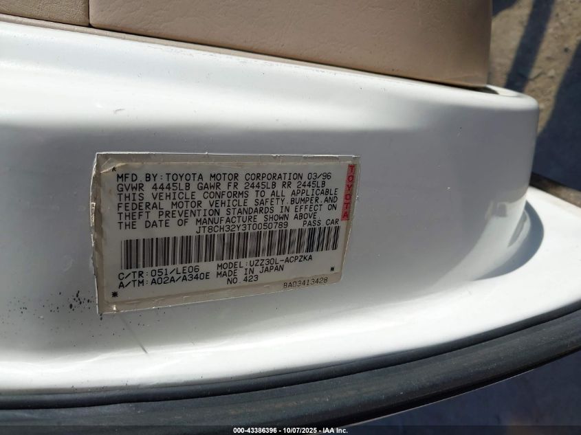 1996 Lexus Sc 400 VIN: JT8CH32Y3T0050789 Lot: 43386396