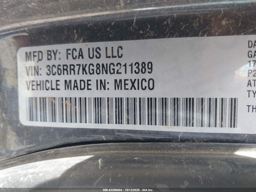 2022 Ram 1500 Classic Tradesman 4X4 5'7 Box VIN: 3C6RR7KG8NG211389 Lot: 43386404
