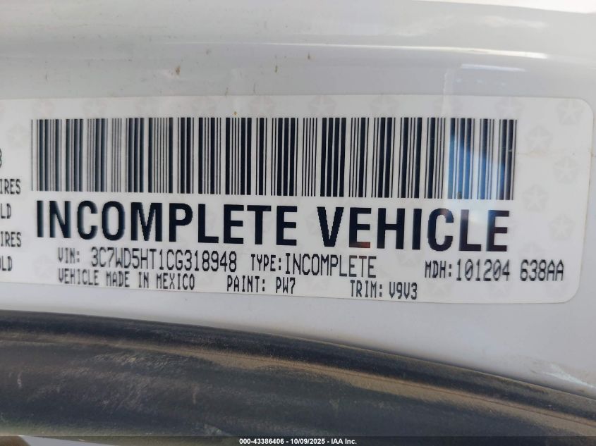 2012 Ram 2500 St VIN: 3C7WD5HT1CG318948 Lot: 43386406