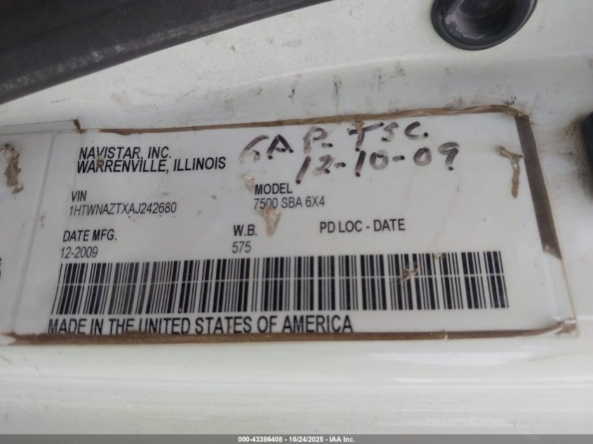 2010 International 7000 7500 VIN: 1HTWNAZTXAJ242680 Lot: 43386408