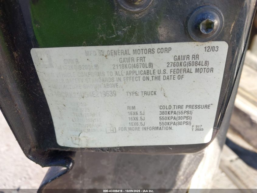 2004 Chevrolet Silverado 2500Hd Ls VIN: 1GCHK29U54E219639 Lot: 43386416