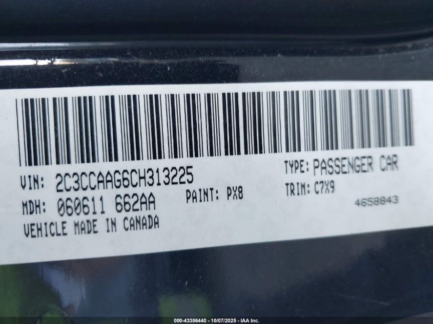 2012 Chrysler 300 VIN: 2C3CCAAG6CH313225 Lot: 43386440