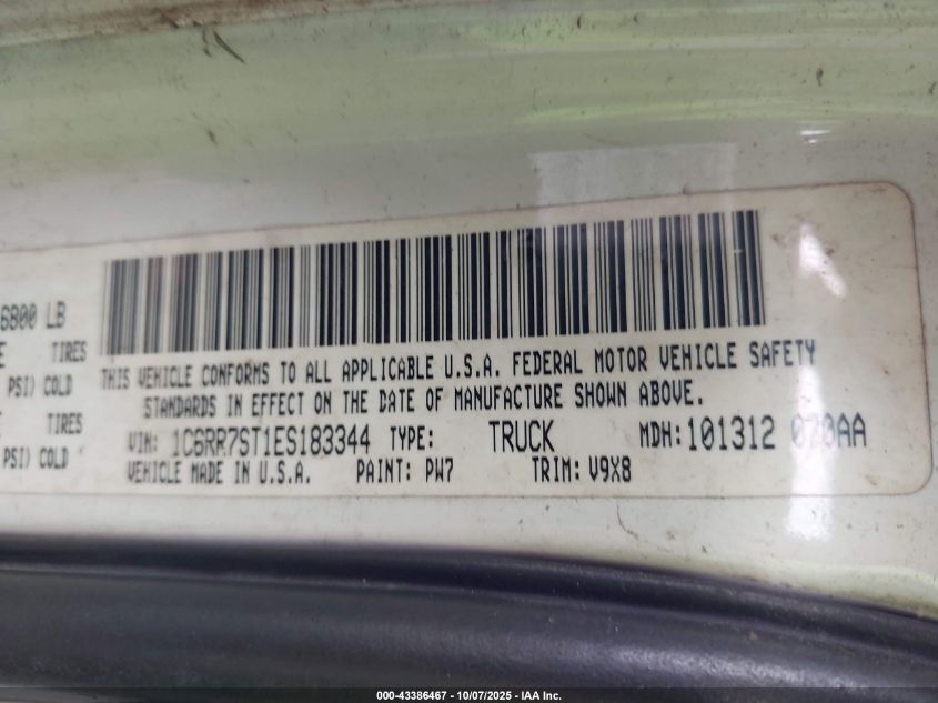 2014 Ram 1500 Tradesman VIN: 1C6RR7ST1ES183344 Lot: 43386467