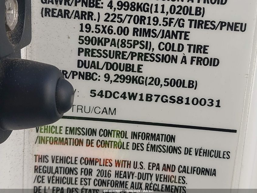 2016 Isuzu Npr Hd Gas Reg VIN: 54DC4W1B7GS810031 Lot: 43386551