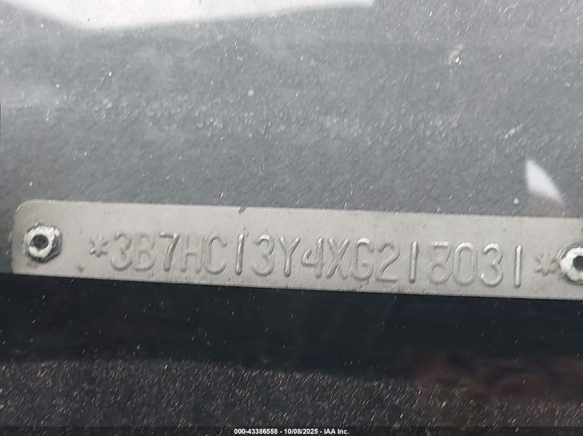 1999 Dodge Ram 1500 St VIN: 3B7HC13Y4XG218031 Lot: 43386558