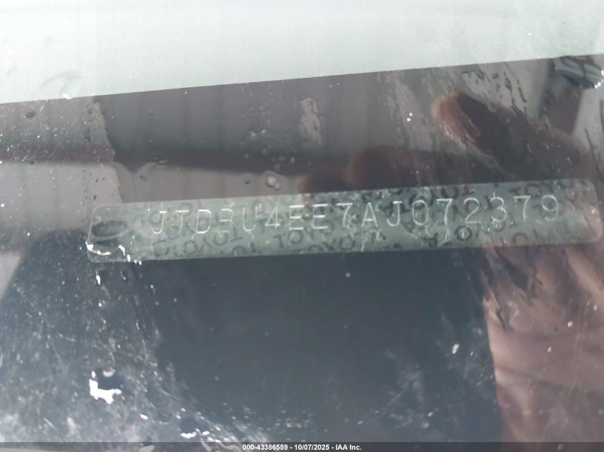 2010 Toyota Corolla Le VIN: JTDBU4EE7AJ072379 Lot: 43386559