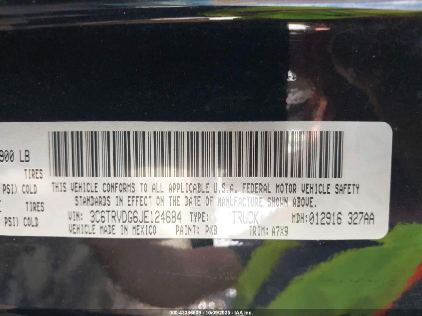 2018 Ram Promaster 2500 High Roof 159 Wb VIN: 3C6TRVDG6JE124684 Lot: 43386609