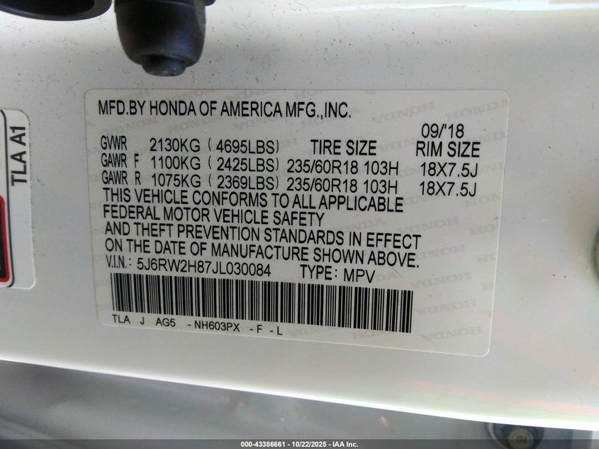 5J6RW2H87JL030084 2018 HONDA CR-V photo no. 9