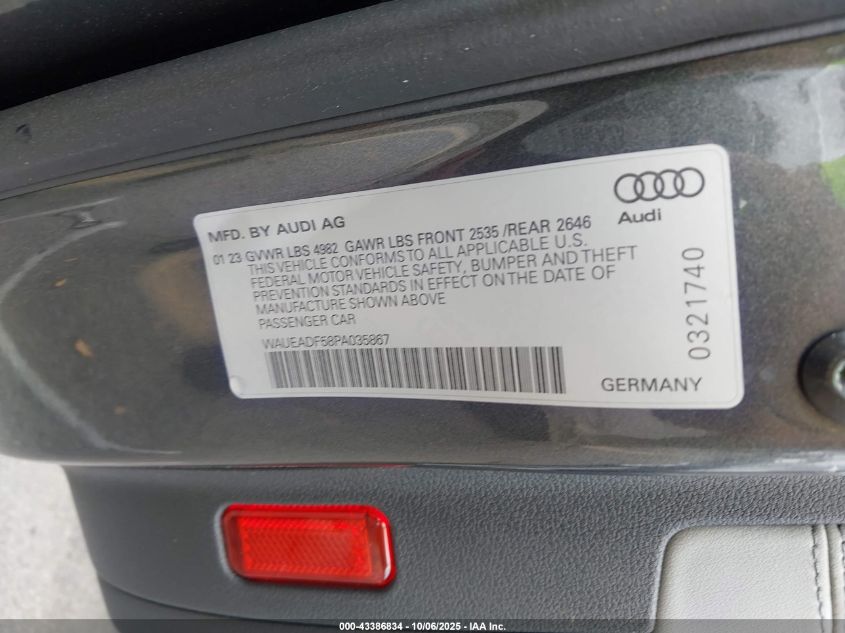 2023 Audi A5 Sportback Prestige 45 Tfsi S Line Quattro S Tronic VIN: WAUEADF58PA035867 Lot: 43386834