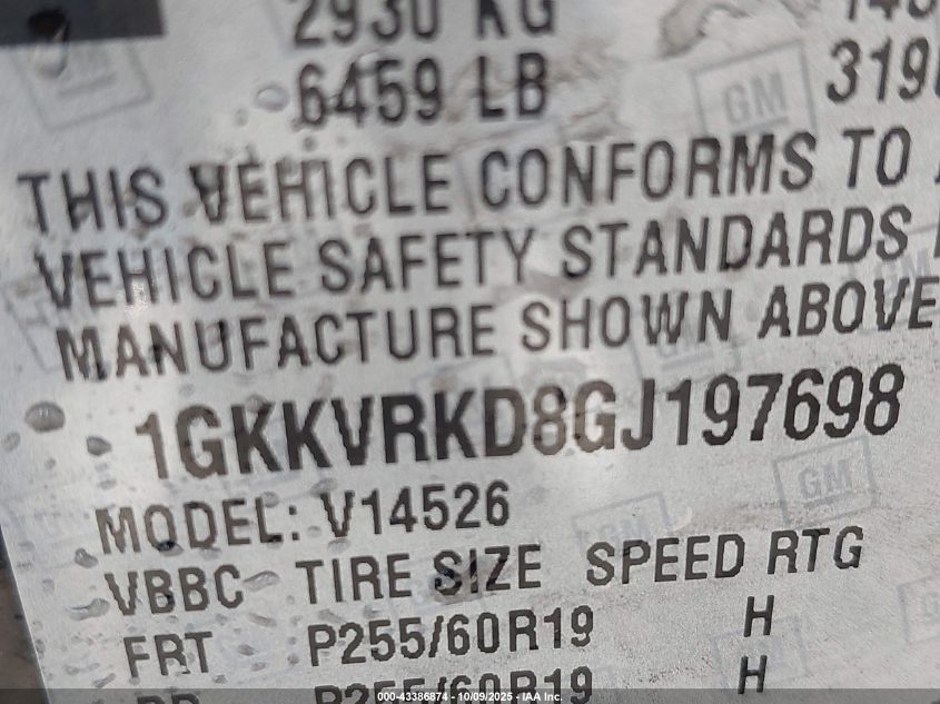 2016 GMC Acadia Slt-1 VIN: 1GKKVRKD8GJ197698 Lot: 43386874