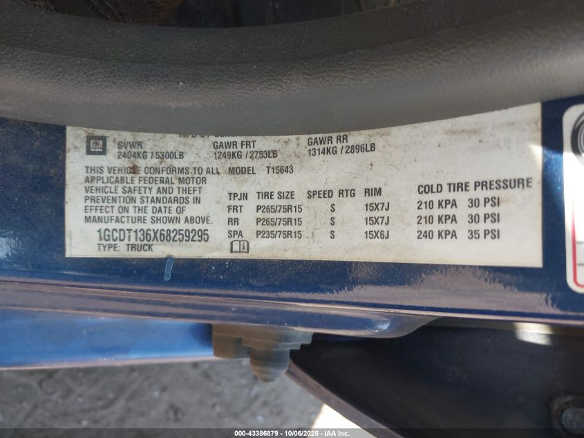 2006 Chevrolet Colorado Lt VIN: 1GCDT136X68259295 Lot: 43386879