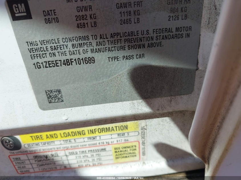 2011 Chevrolet Malibu Ltz VIN: 1G1ZE5E74BF101689 Lot: 43386884