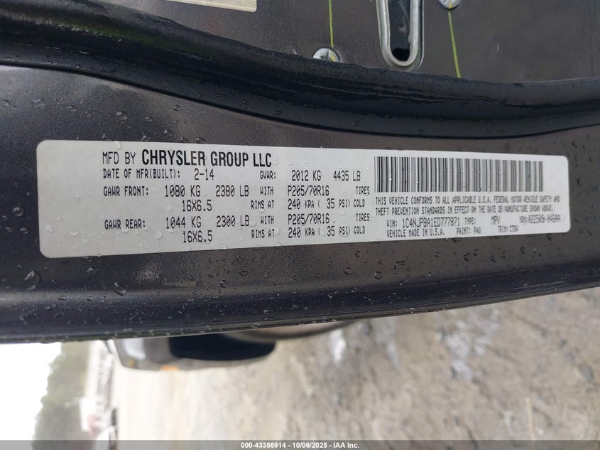 2014 Jeep Patriot Sport VIN: 1C4NJPBA1ED777871 Lot: 43386914