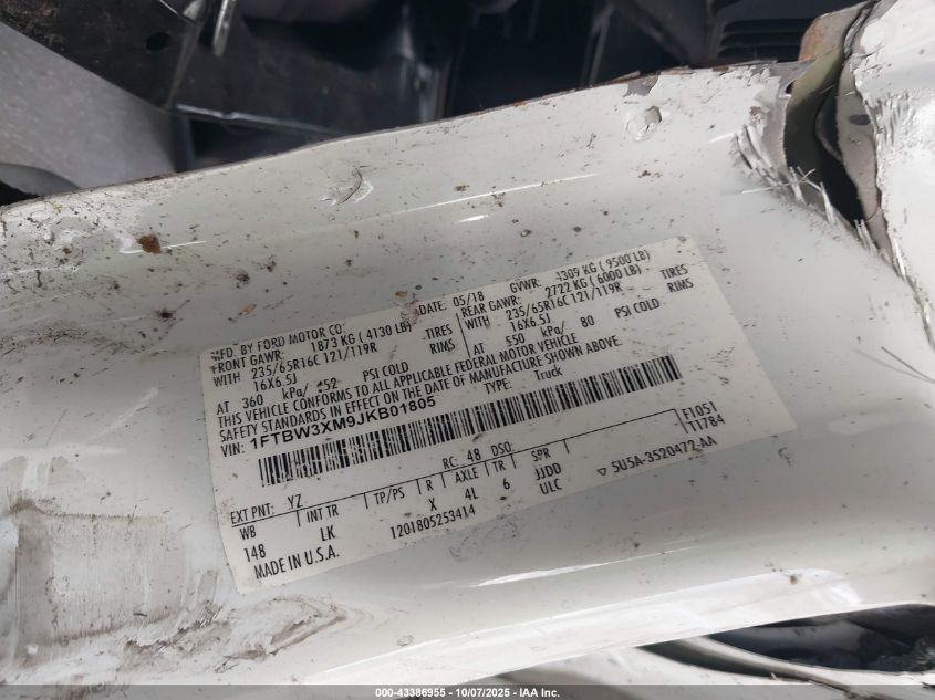 2018 Ford Transit-350 VIN: 1FTBW3XM9JKB01805 Lot: 43386955