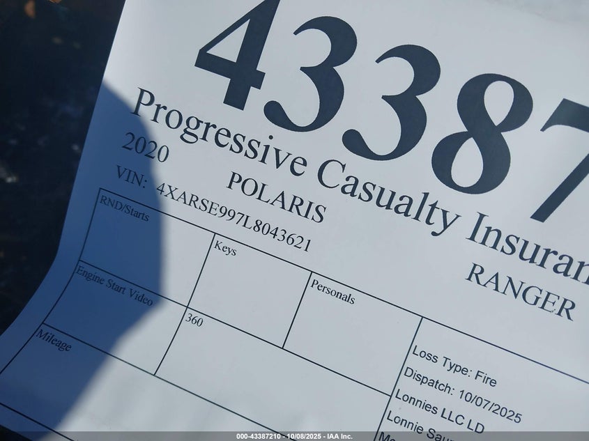 2020 Polaris Ranger Crew Xp 1000 Premium VIN: 4XARSE997L8043621 Lot: 43387210