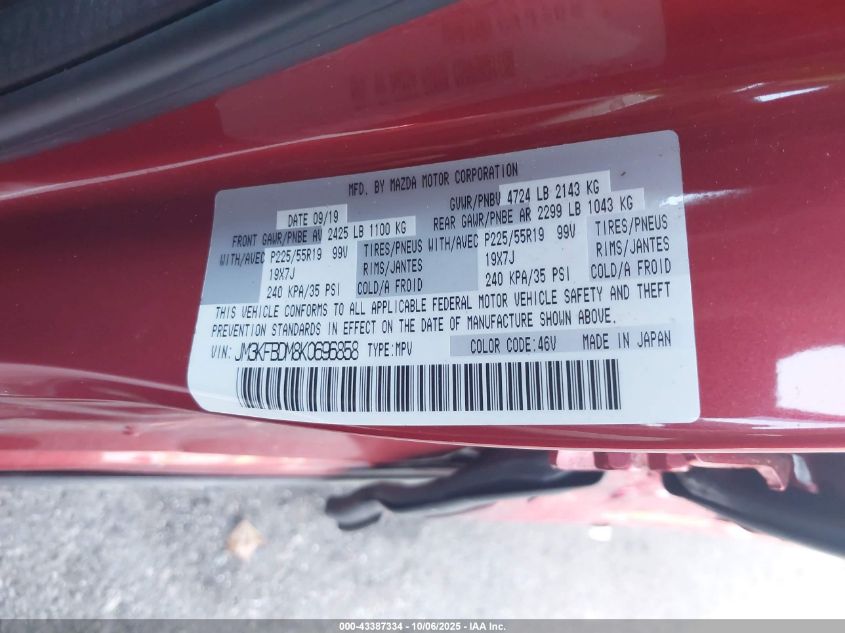 2019 Mazda Cx-5 Grand Touring VIN: JM3KFBDM8K0696858 Lot: 43387334