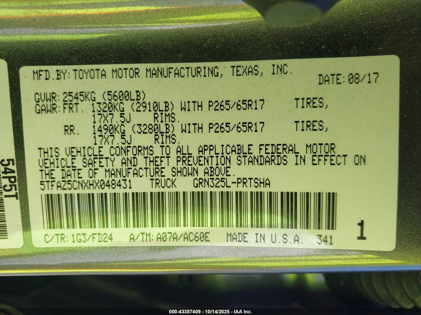 5TFAZ5CNXHX048431 2017 TOYOTA TACOMA photo no. 9