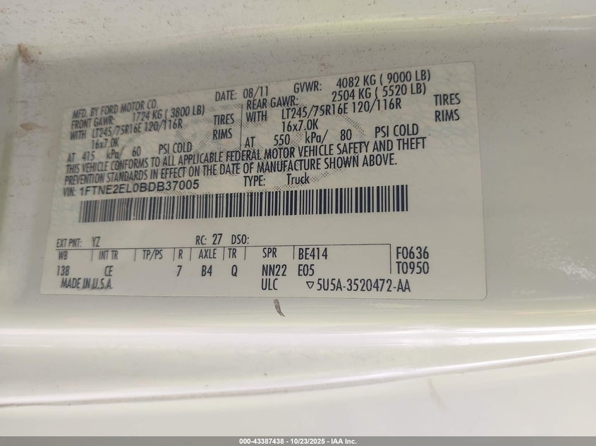 1FTNE2EL0BDB37005 2011 FORD ECONOLINE photo no. 4