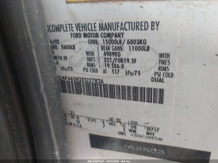 2002 Ford F-450 Xl/Xlt VIN: 1FDXF46S82ED27826 Lot: 43387441